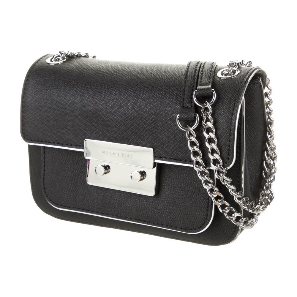 Michael Kors Sloan Specchio Silver Black Saffiano Leather Crossbody RARE HTF